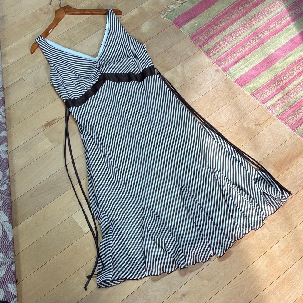 Teeze Me Black and White Striped V-Neck Midi Dress